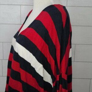 Planet Lauren G Sweater V-Neck Black Red Stripe One Size Knit Top Lagenlook